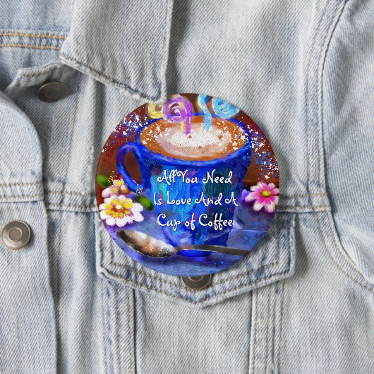 幻想的なコーヒーのカップ 花 フローラル オーダーメイド 缶バッジ (インサイチュ)