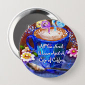 幻想的なコーヒーのカップ 花 フローラル オーダーメイド 缶バッジ (正面&裏面)