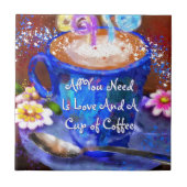 幻想的なコーヒーのカップ 花 フローラル パーソナライズデザイン タイル (正面)
