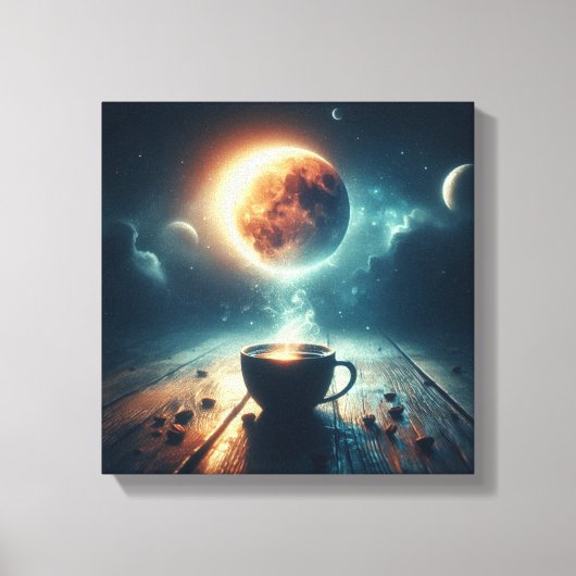 幻想的なコーヒーシーンに浮かぶ月 キャンバスプリント (正面)