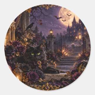 幻想的なゴシックハロウィン 黒猫 ラウンドシール