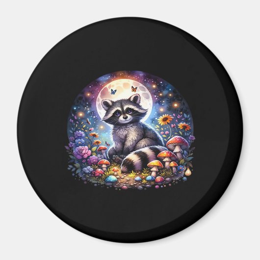 幻想的なゴッホ調の月夜のアライグマ カラフルなファン マグネット (正面)