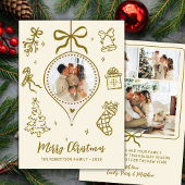 幻想的なゴールド 手描き フォト メリークリスマス シーズンカード