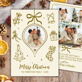 幻想的なゴールド 手描き フォト メリークリスマス シーズンカード