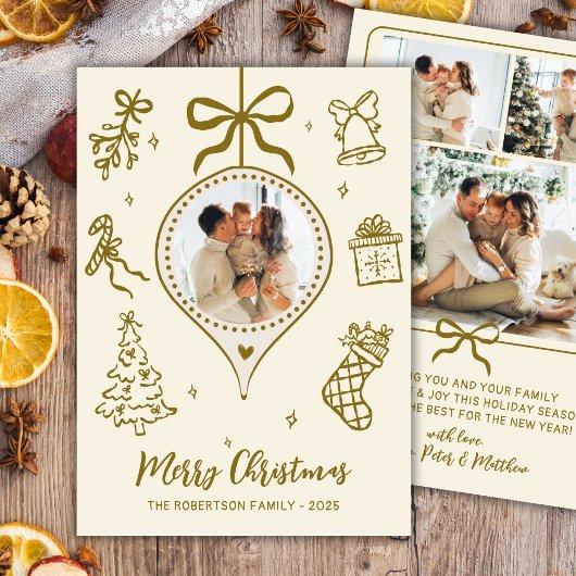 幻想的なゴールド 手描き フォト メリークリスマス シーズンカード