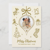 幻想的なゴールド 手描き フォト メリークリスマス シーズンカード (正面)