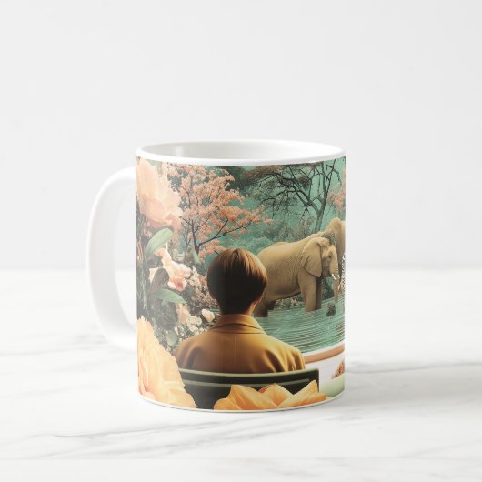 幻想的なサファリの風景 - 象とシマウマ コーヒーマグカップ (正面左)