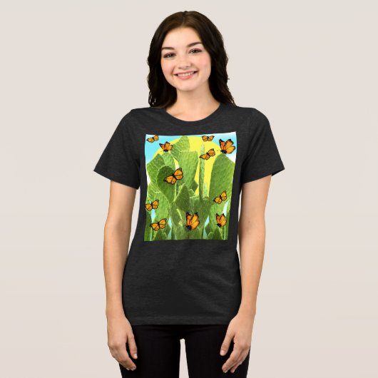 幻想的なサボテンと蝶々 トライブレンドＴシャツ (正面全面)