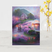 幻想的なサンセットプールの紫の藤の花 カード (黄色い花)