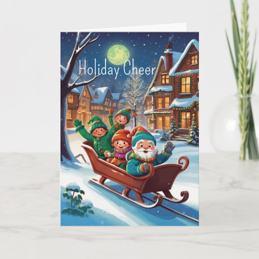 幻想的なサンタの助け手たちによるクリスマスイラスト シーズンカード (正面)