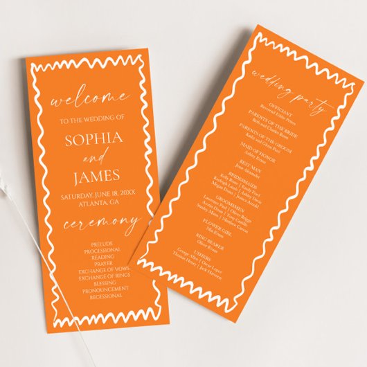 幻想的なシトラスオレンジの波状の縁取りの結婚式 プログラム