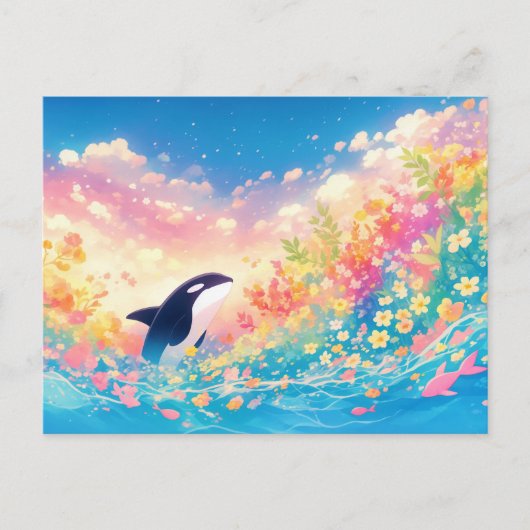 幻想的なシャチの野生の花 ポストカード (正面)