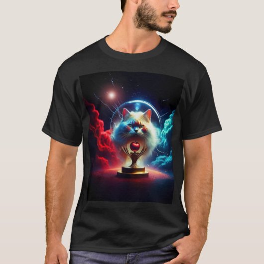 幻想的なシーン:リンゴとグローブに入った猫 Tシャツ (正面)
