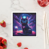 幻想的なシーン 黒猫 美しい青い瞳 スタンダードカクテルナプキン (インサイチュ)
