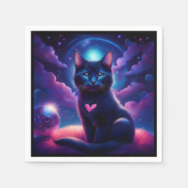 幻想的なシーン 黒猫 美しい青い瞳 スタンダードカクテルナプキン
