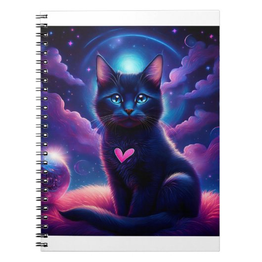 幻想的なシーン 黒猫 美しい青い瞳 ノートブック (正面)