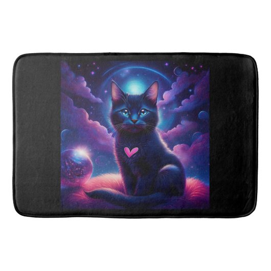 幻想的なシーン 黒猫 美しい青い瞳 バスマット (正面)