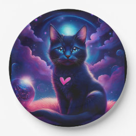 幻想的なシーン 黒猫 美しい青い瞳 ペーパープレート