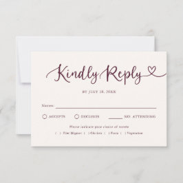 幻想的なスクリプトハートの伝統的な結婚式RSVP 出欠カード