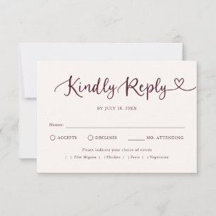 幻想的なスクリプトハートの伝統的な結婚式RSVP 出欠カード