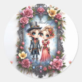 幻想的なスチームパンクのエルフの結婚式 ラウンドシール (正面)