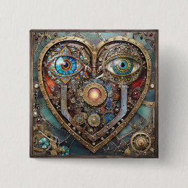 幻想的なスチームパンクのハート I See You I Love You 缶バッジ