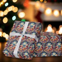 幻想的なステンドグラスのクリスマスマウス柄 ラッピングペーパー