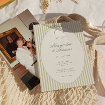 幻想的なストライプグリーンの結婚式招待状