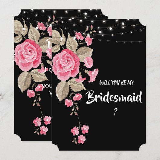 幻想的なストリングライト ブラック  ブライズメイド 招待状 (正面/裏面)