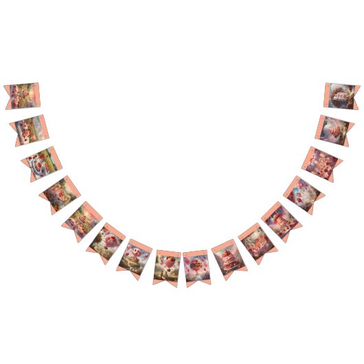 幻想的なストロベリーショートケーキのバースデー バンティングフラッグ (全)