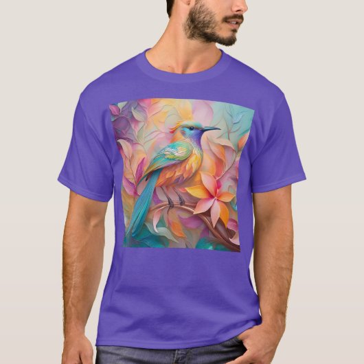 幻想的なスミレ色の喉の歌鳥 Tシャツ (正面)