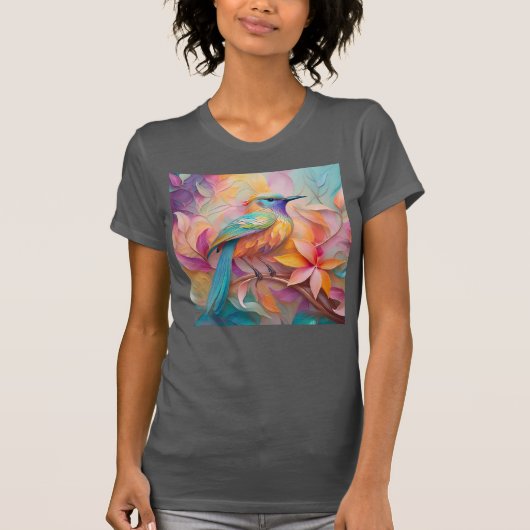 幻想的なスミレ色の喉の歌鳥 Tシャツ (正面)