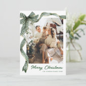幻想的なセージグリーンのクリスマスリボン 2 枚の写真 シーズンカード (スタンド正面)