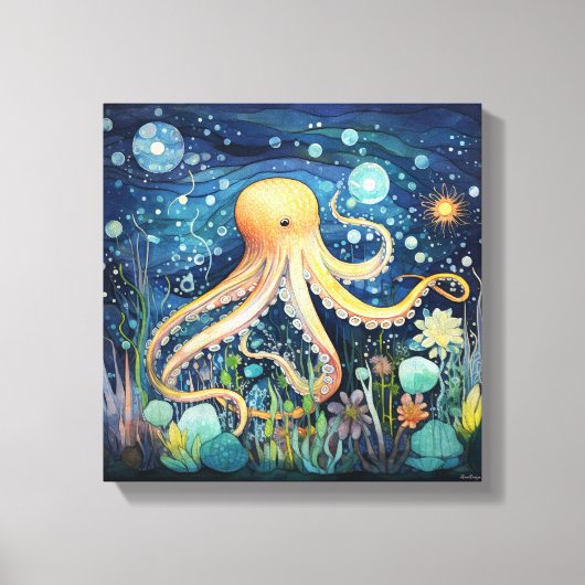 幻想的なタコのイラスト キャンバスプリント (正面)