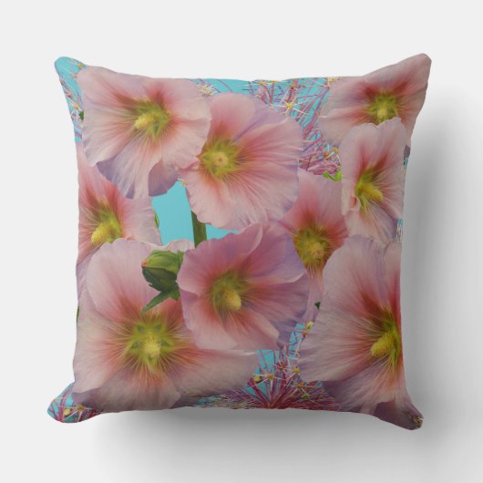幻想的なタチアオイの花のフォトコラージュ クッション (正面)