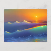 幻想的なターコイズの波とオレンジの夕日 ポストカード (正面)