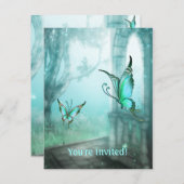 幻想的なターコイズの蝶の庭園イベント 招待状 (正面/裏面)