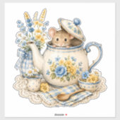 幻想的なティーポットのネズミ コテージコアの花々 シール (シート)