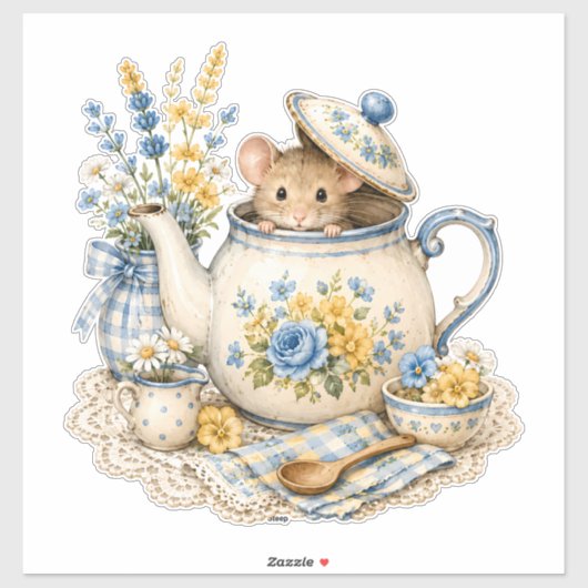 幻想的なティーポットのネズミ コテージコアの花々 シール (シート)