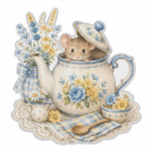幻想的なティーポットのネズミ コテージコアの花々 シール (正面)