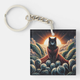 幻想的なデジタルアート：夜空の猫が囲まれた キーホルダー