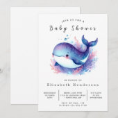 幻想的なデジタルクジラのベビーシャワー 招待状 (正面/裏面)