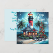 幻想的なトロピカルクリスマスライトハウス ティール レッド シーズンカード (正面/裏面)
