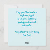 幻想的なトロピカルクリスマスライトハウス ティール レッド シーズンカード (裏面)