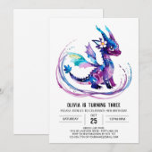 幻想的なドラゴンのデジタルガール誕生日 招待状 (正面/裏面)