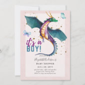 幻想的なドラゴンをテーマにした男の赤ちゃんシャワーリビール 招待状 (正面)