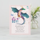 幻想的なドラゴンをテーマにした男の赤ちゃんシャワーリビール 招待状 (スタンド正面)