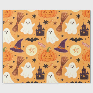 幻想的なハロウィンのクレヨン画の子供たち ラッピングペーパー
