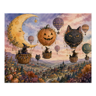 幻想的なハロウィンのファンタジーホットエアバルーン ポスター