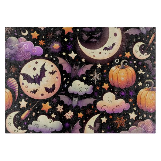 幻想的なハロウィンの夜空パターン カッティングボード (正面)